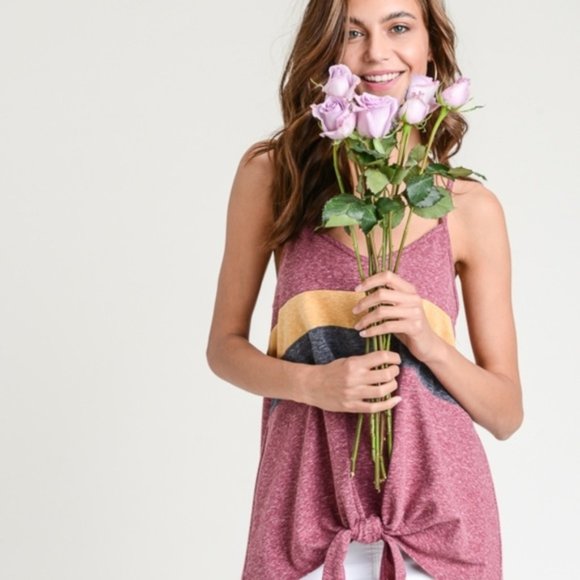 LAST Charcoal Stripe Racerback Knot Tank - Picture 4 of 8